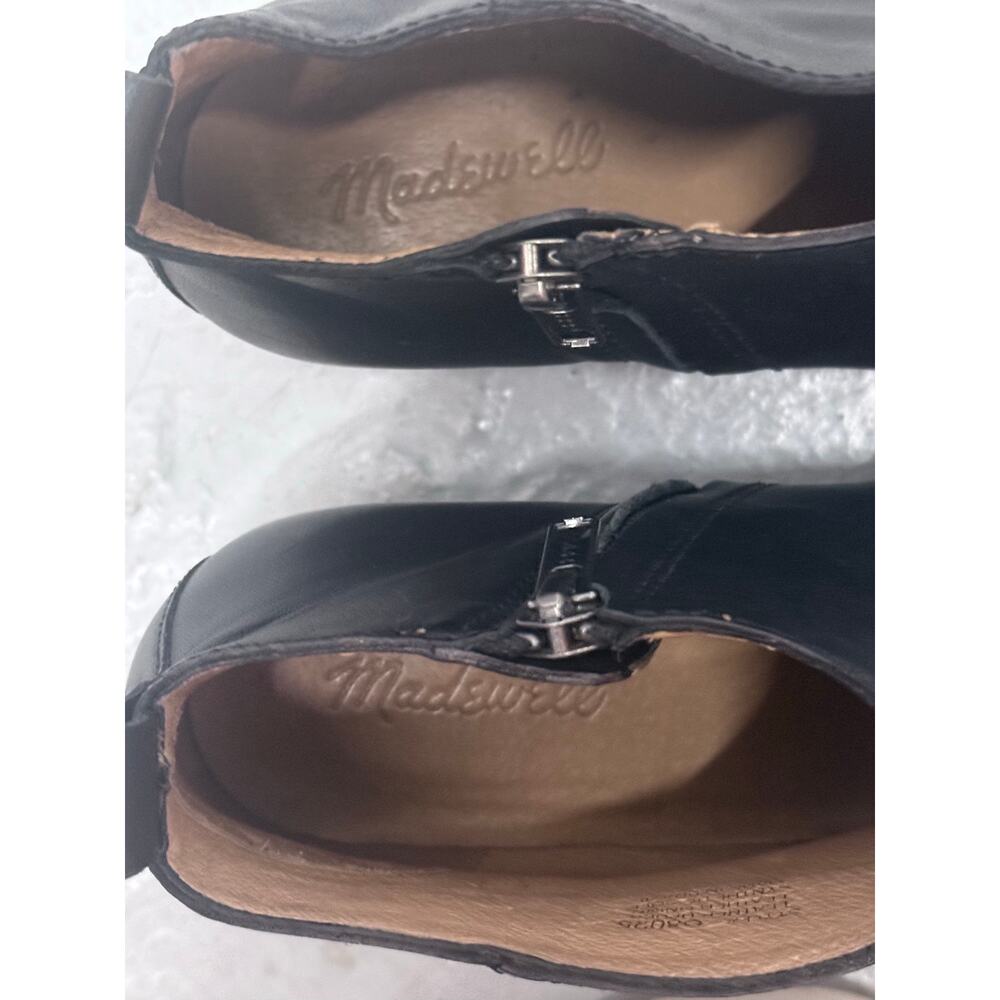 MADEWELL classic black leather brown block heel Brenner zip short bootie boot - Picture 9 of 11